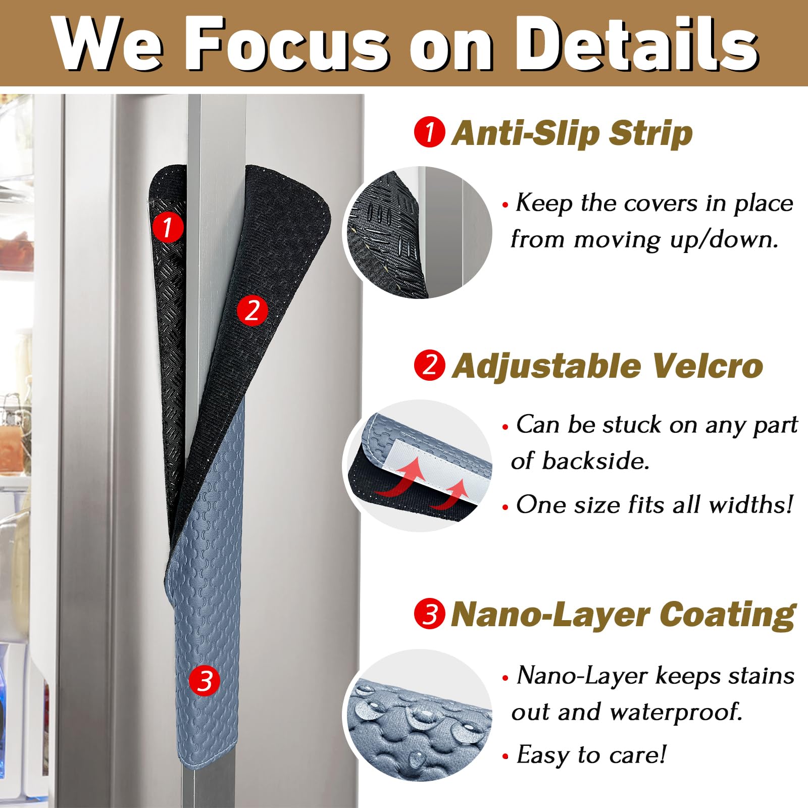 Refrigerator Door Handle Covers, Set of 4, Performance Appliance Handle Covers, Non-Slip Fridge Door Handle Covers, Keep Your Kitchen Clean, Microwave Oven Dishwasher door Handle Protectors(Brown)