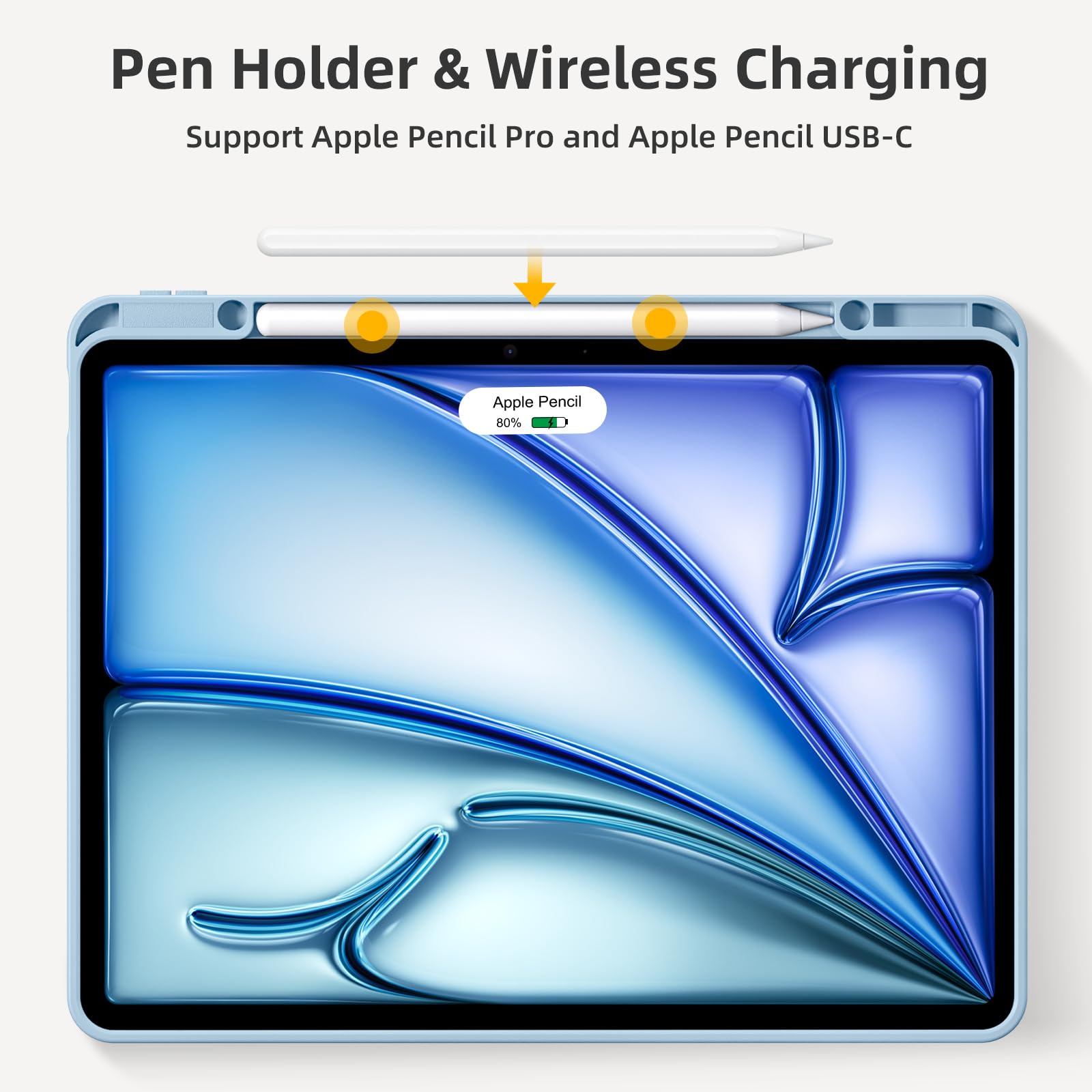 Akkerds Compatible for iPad Air 13 Inch Case (M4/M3/M2) 2026/2025/2024 with Pencil Holder, Trifold Stand Protective Cover/Soft TPU Back for iPad Air 13 Case, Supports Touch ID, Auto Wake/Sleep, Black