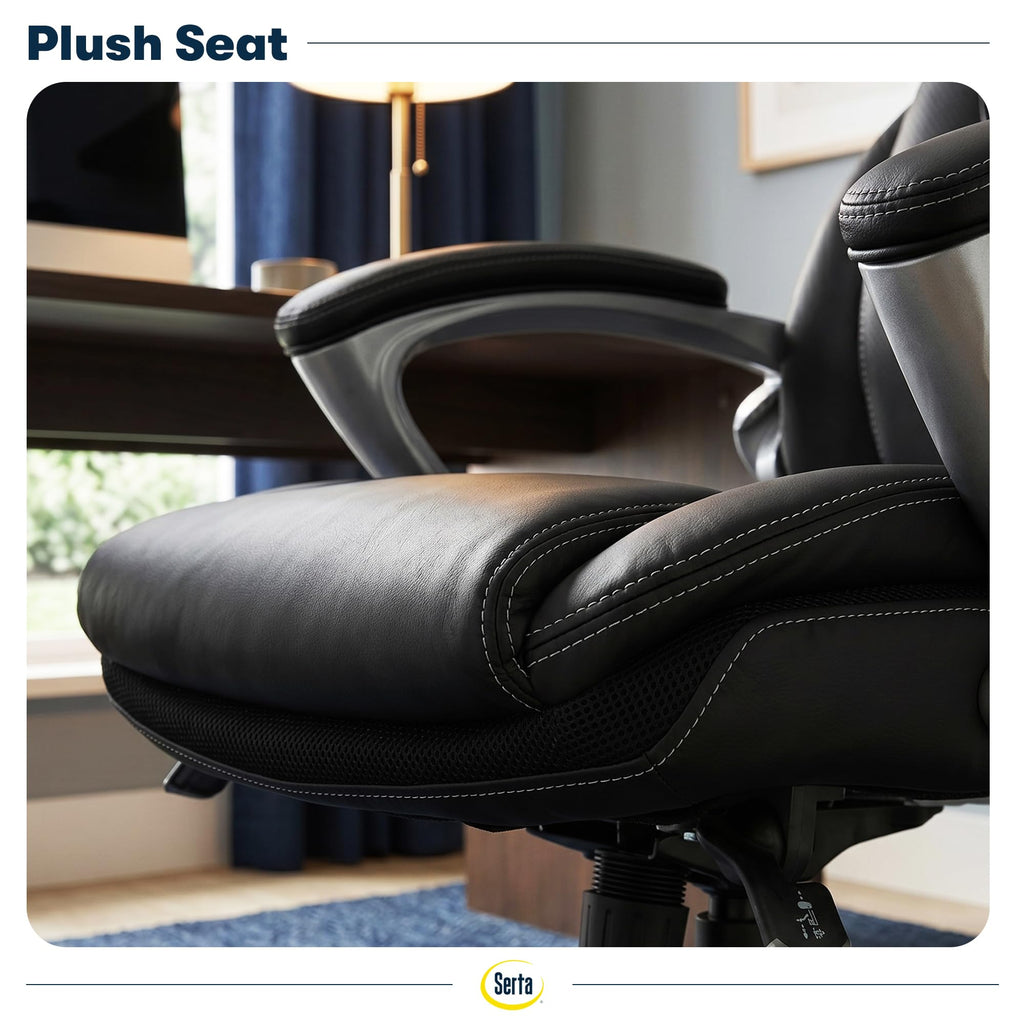 Serta Bryce Executive Office Chair - Ergonomic Computer DeskChair with Lumbar Technology - Adjustable Height - Memory Foam Body Pillows - 360° Swivel Rolling Base - Bonded Leather - Black