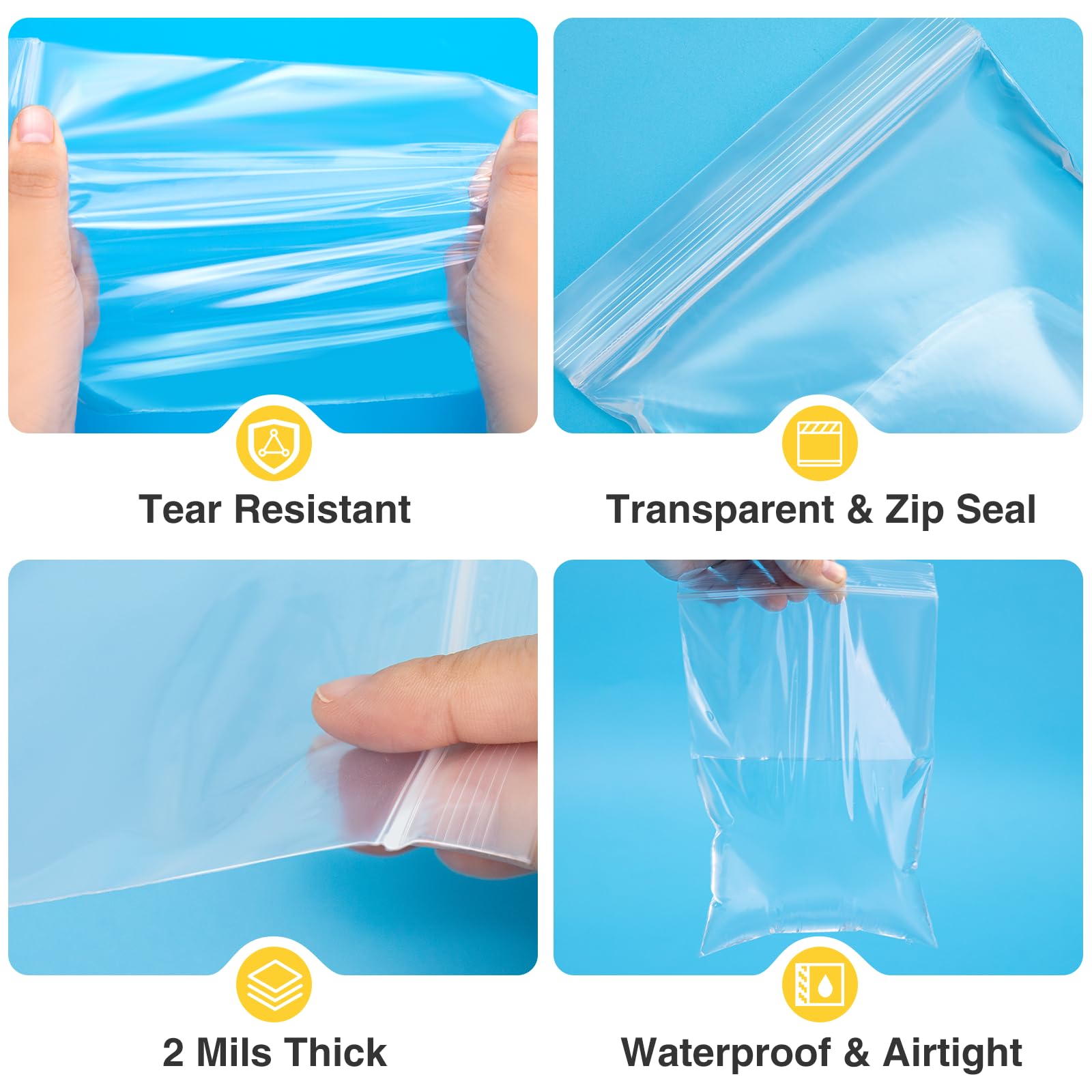 1200pcs 1.5" x 1.5" 2 Mil Clear Plastic Zip Bags, Bulk Jewelry Bag, Poly Bags with Resealable Zip Top for Pills, Meds, Jewelry, Travel, Storage, Packaging, Shipping