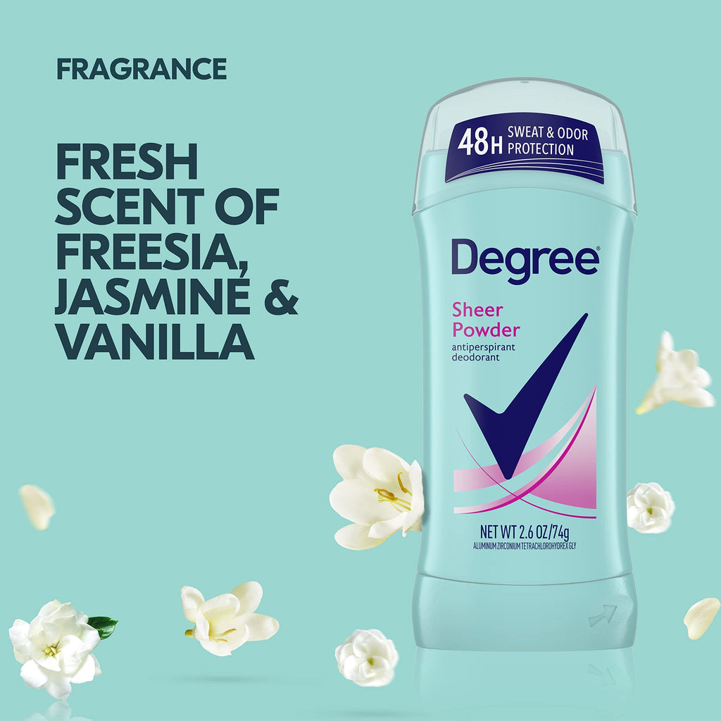 Degree Original Antiperspirant Deodorant Sheer Powder Pack of 6 48-Hour Sweat & Odor Protection Antiperspirant for Women 2.6 oz