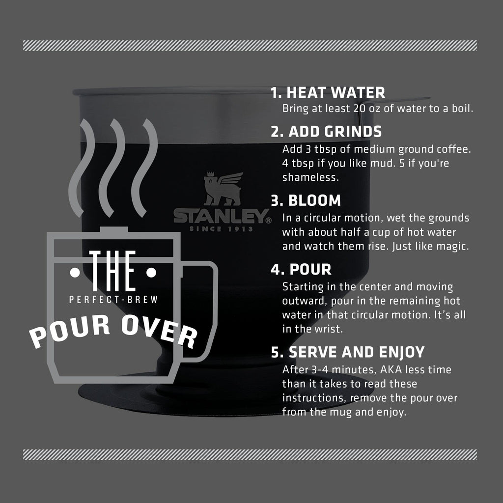 STANLEY Perfect Brew Pour Over | Manual Single Cup Coffee Maker | Drip Coffee Maker with Reusable Filter | Easy Clean Stainless Steel | BPA-Free | Charcoal Glow
