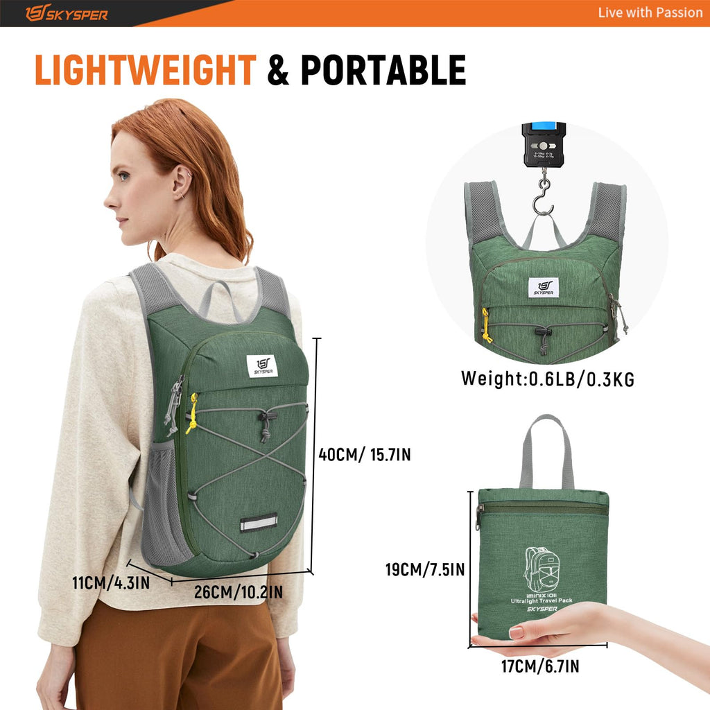 SKYSPER Foldable Hiking Backpack - 10L/15L Small Lightweight Daypack Breathable Travel Backpacks