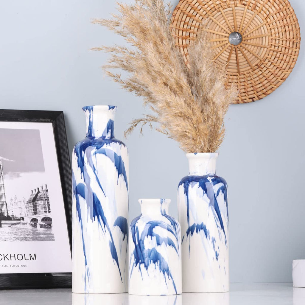 Ceramic Vase Set - 3 Ceramic Small Vases, Farmhouse Country Flower Vase Home Decor, Living Room Decoration, Table Decoration, Fireplace Decor, and Entrance Decorations Centerpieces