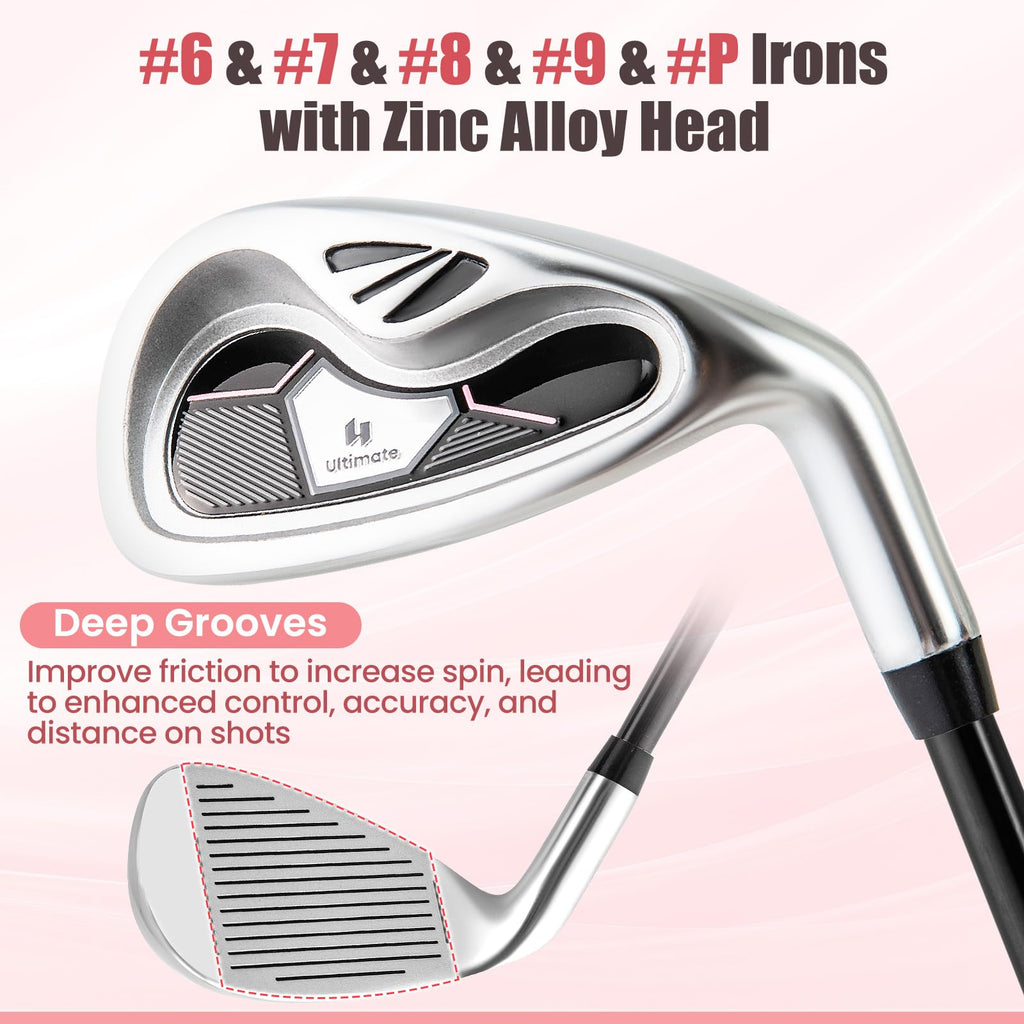 Tangkula 9/10/12 Pieces Women's Complete Golf Clubs Set, Golf Club Package Set with 460CC Driver, Fairway Wood & Hybrid, Irons, Putter, Portable Regular Golf Club Set