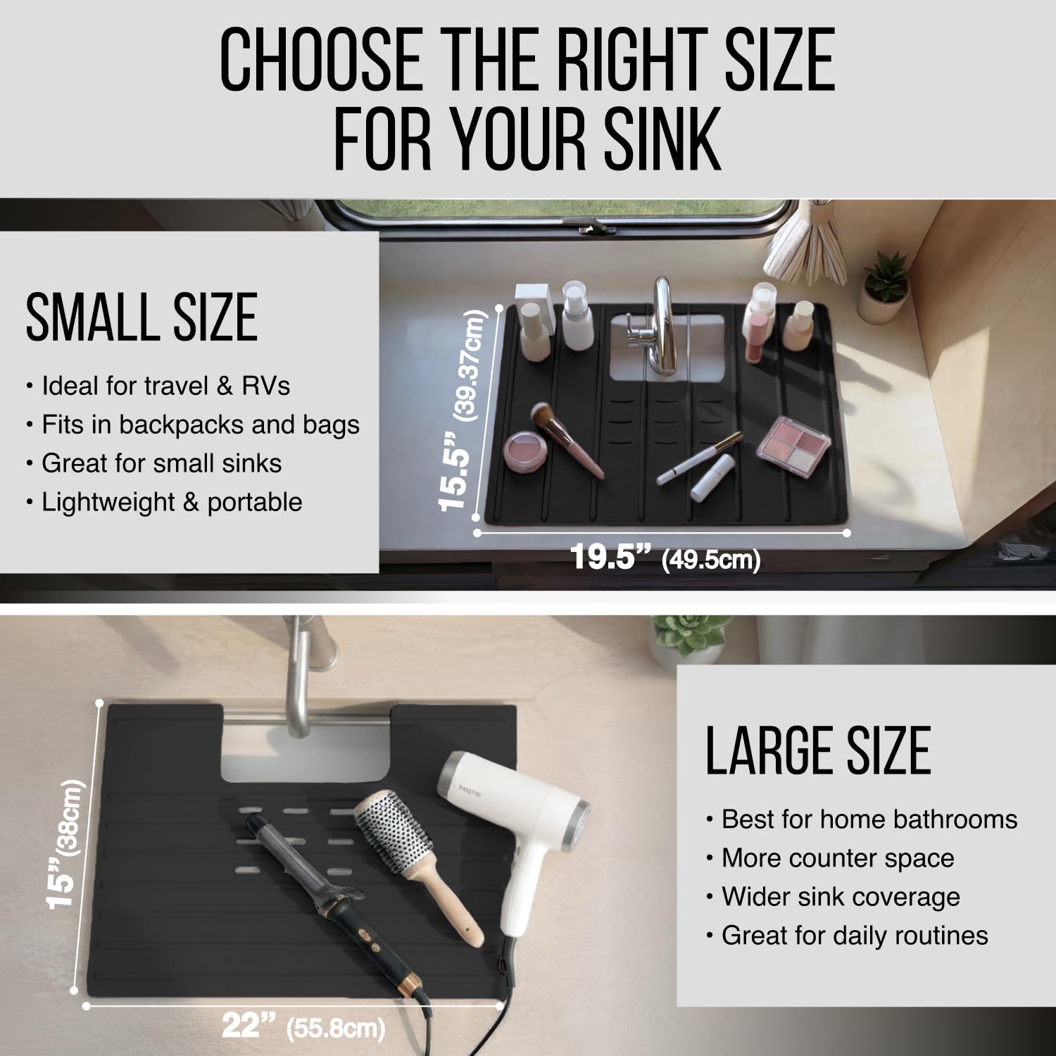 Maplefield Bathroom Sink Cover for Counter Space, Heat Resistant Silicone Sink Mat for Your Beauty Routine, Small Bathroom Space Saver Sink Cover for Makeup (Beige Large, 22" x 15" x 2" Inches)