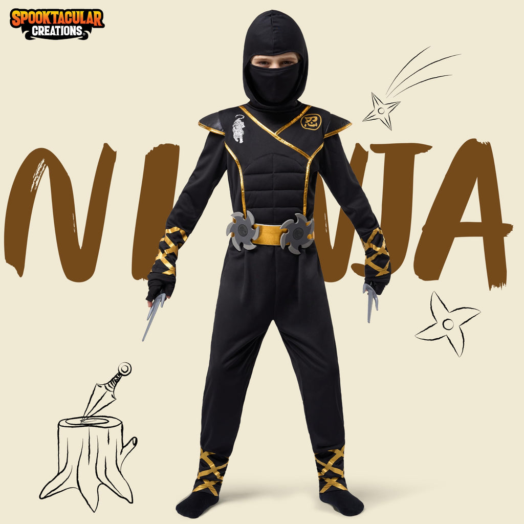 Spooktacular Creations Halloween Ninja Costume, Ninja Outfit Set for Kids, Halloween Costumes for Boys Dress Up Party