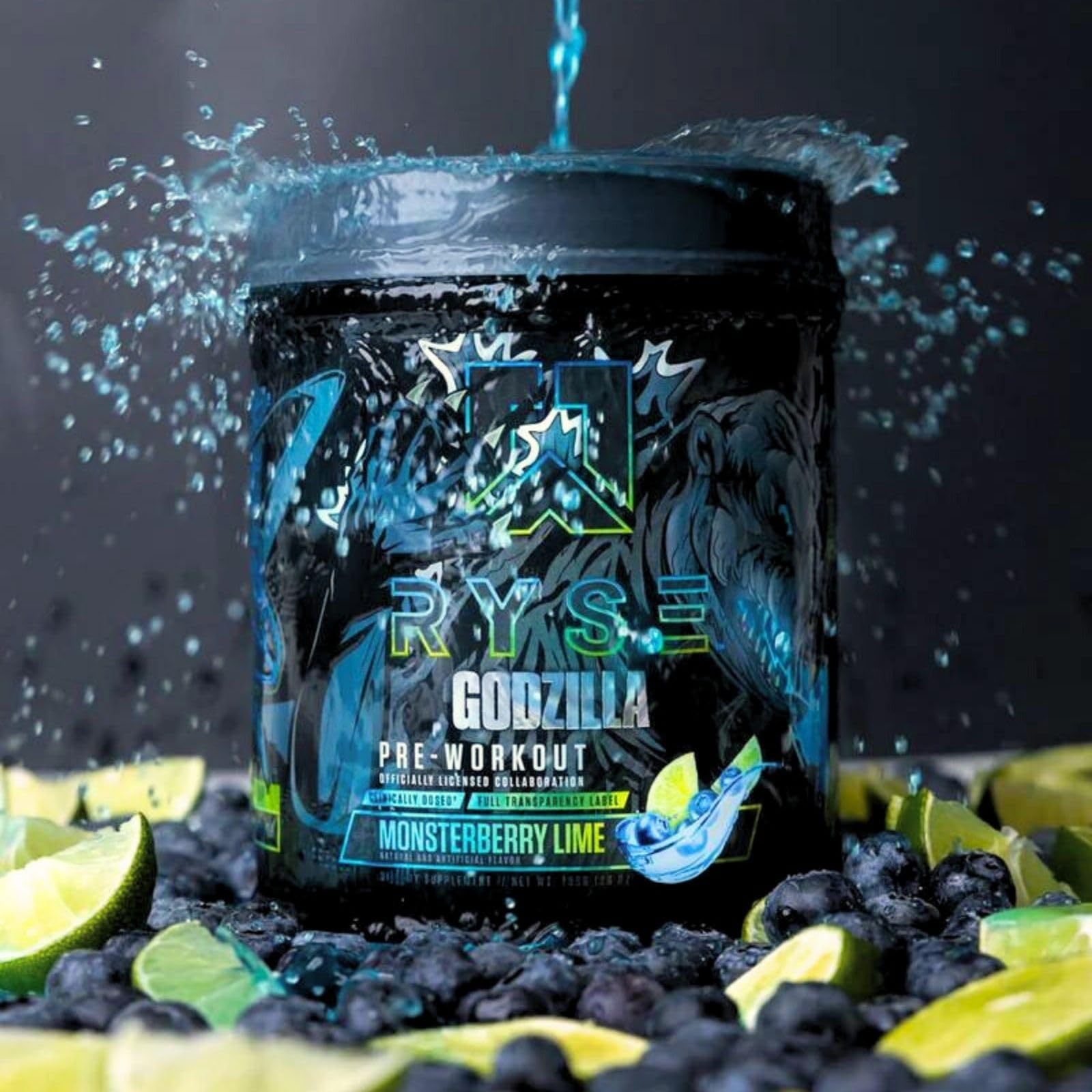 RYSE Godzilla X Noel Deyzel Pre Workout Powder - BlackBerry Lemonade - 400mg Caffeine, High Stim Pre-Workout for Men & Women with Citrulline & Beta Alanine - Energy, Pump & Focus - 20/40 Servings