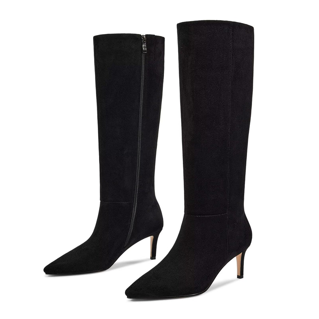 wetkiss Knee High Boots for Women - Pointed Toe Kitten Heel & Crocodile, Side Full Zipper for Easy Wear, All-Day Comfort Boots for Work, Party and Daily Chic Style