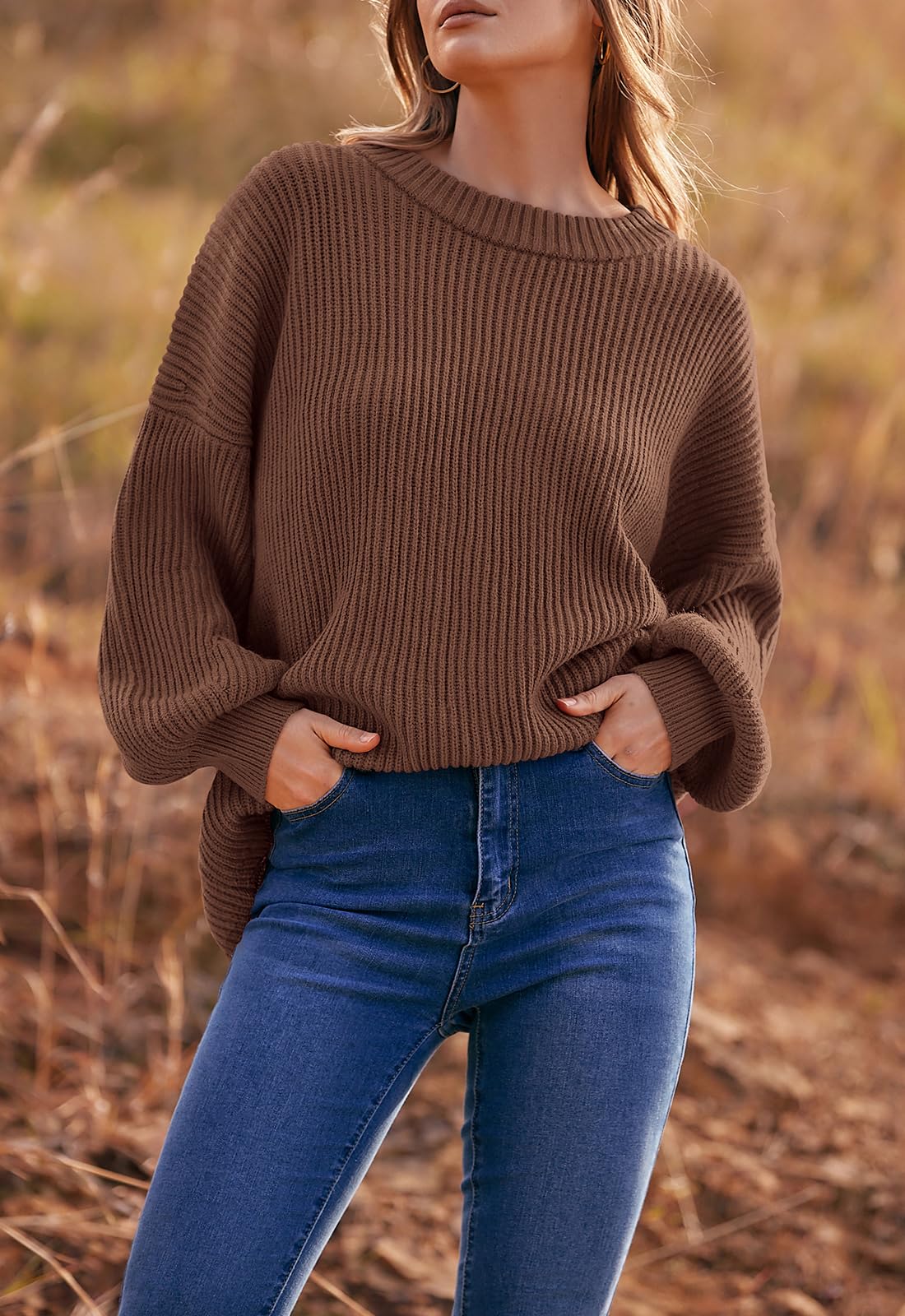 PRETTYGARDEN Womens Sweaters Spring 2026 Oversized Chunky Knitted Pullover Sweater Casual Long Sleeve Crewneck Cute Sweaters