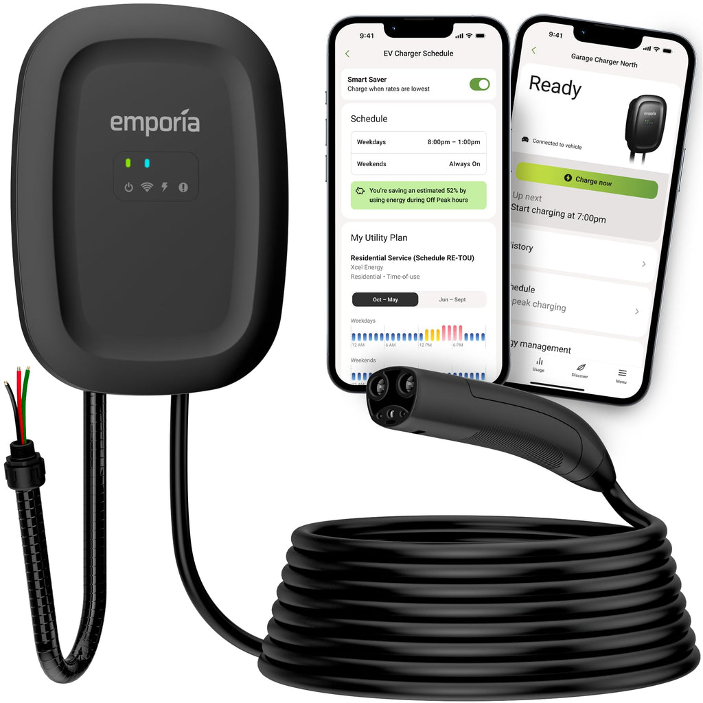 EMPORIA Level 2 EV Charger - NEMA 14-50 EVSE w/NACS, Compatible with Tesla - 48 amp EV Charger Level 2, 240v Electric Vehicle Charging Station, UL/Energy Star, 25ft Cable, Black