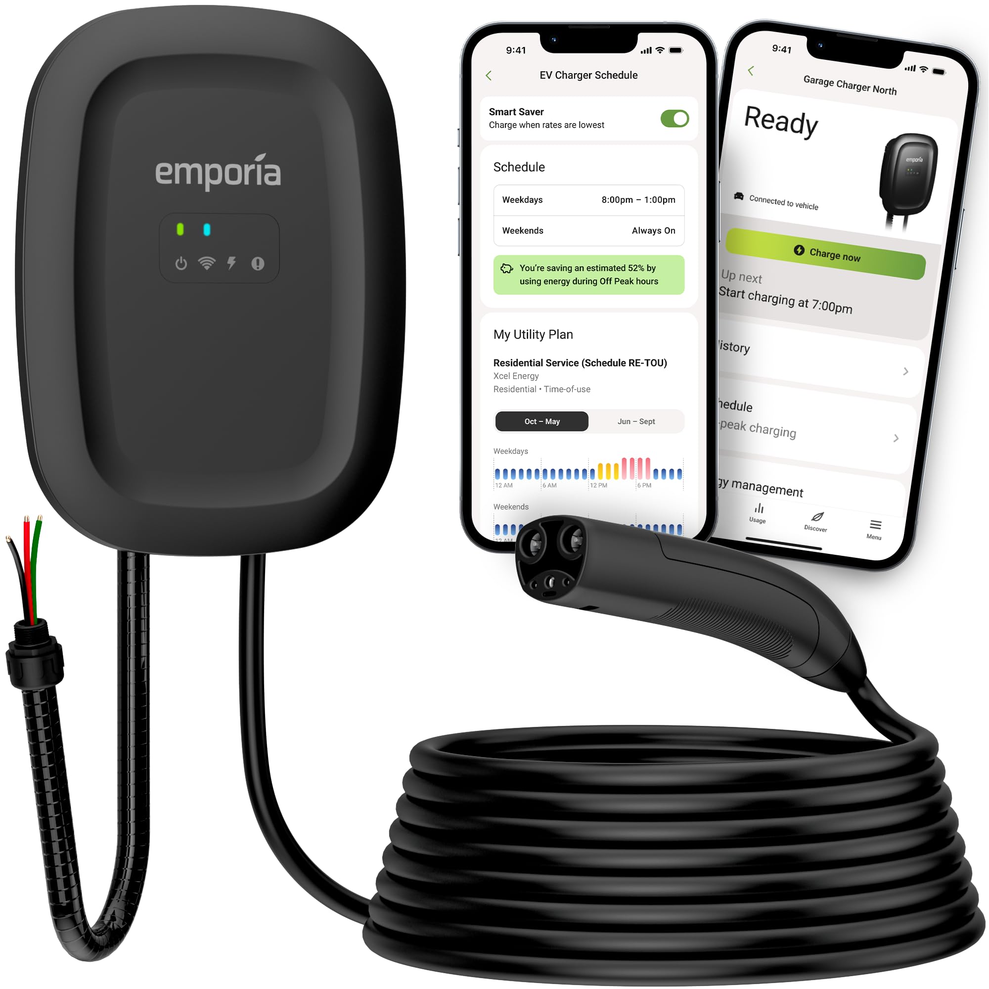 EMPORIA Level 2 EV Charger - NEMA 14-50 EVSE w/NACS, Compatible with Tesla - 48 amp EV Charger Level 2, 240v Electric Vehicle Charging Station, UL/Energy Star, 25ft Cable, Black