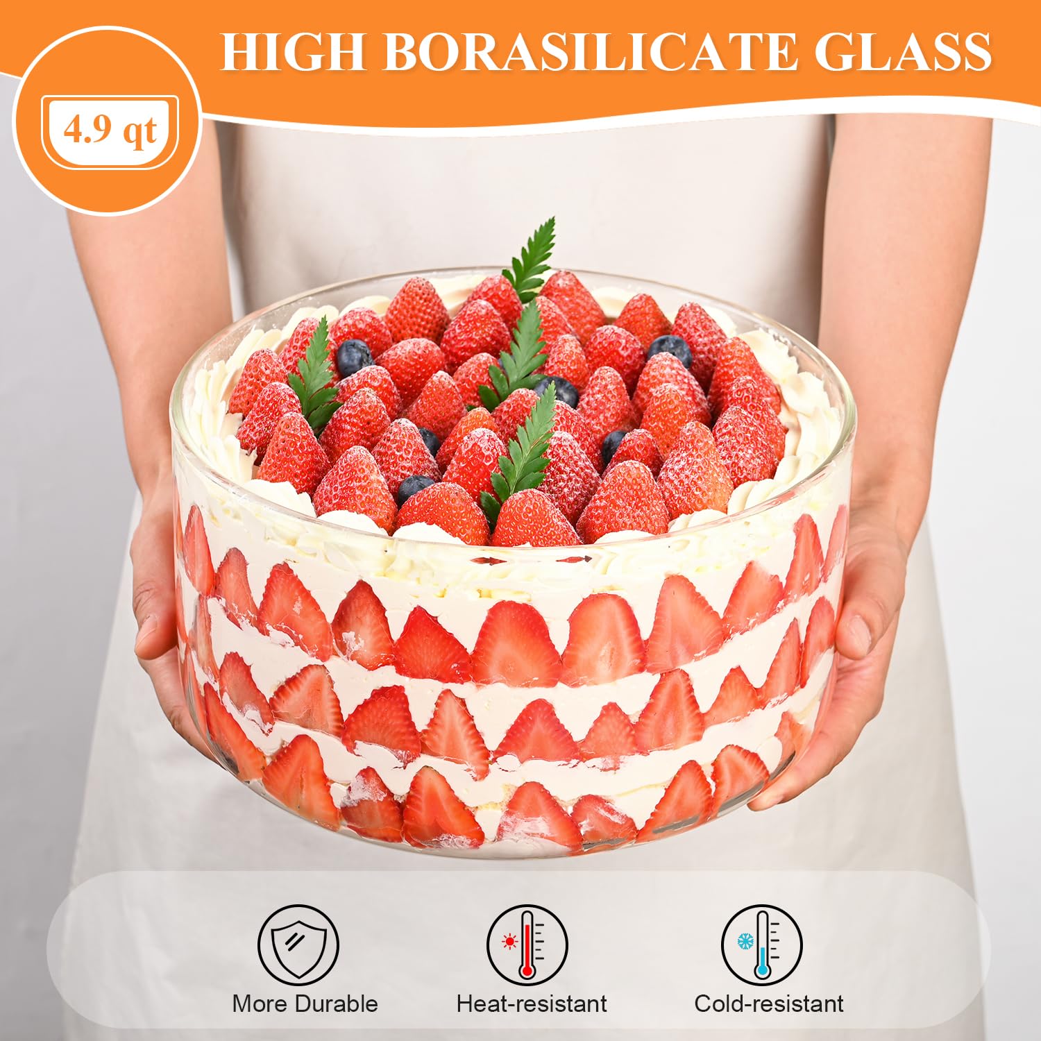 LOVYANXUE 9 inch Large Salad and Trifle Bowl Glass with Lid, 155 oz Versatile Mixing and Serving Dish for Fruit, Laying Ice Cream, Cake, Cupcake, Baking, and Dessert, Microwave Safe