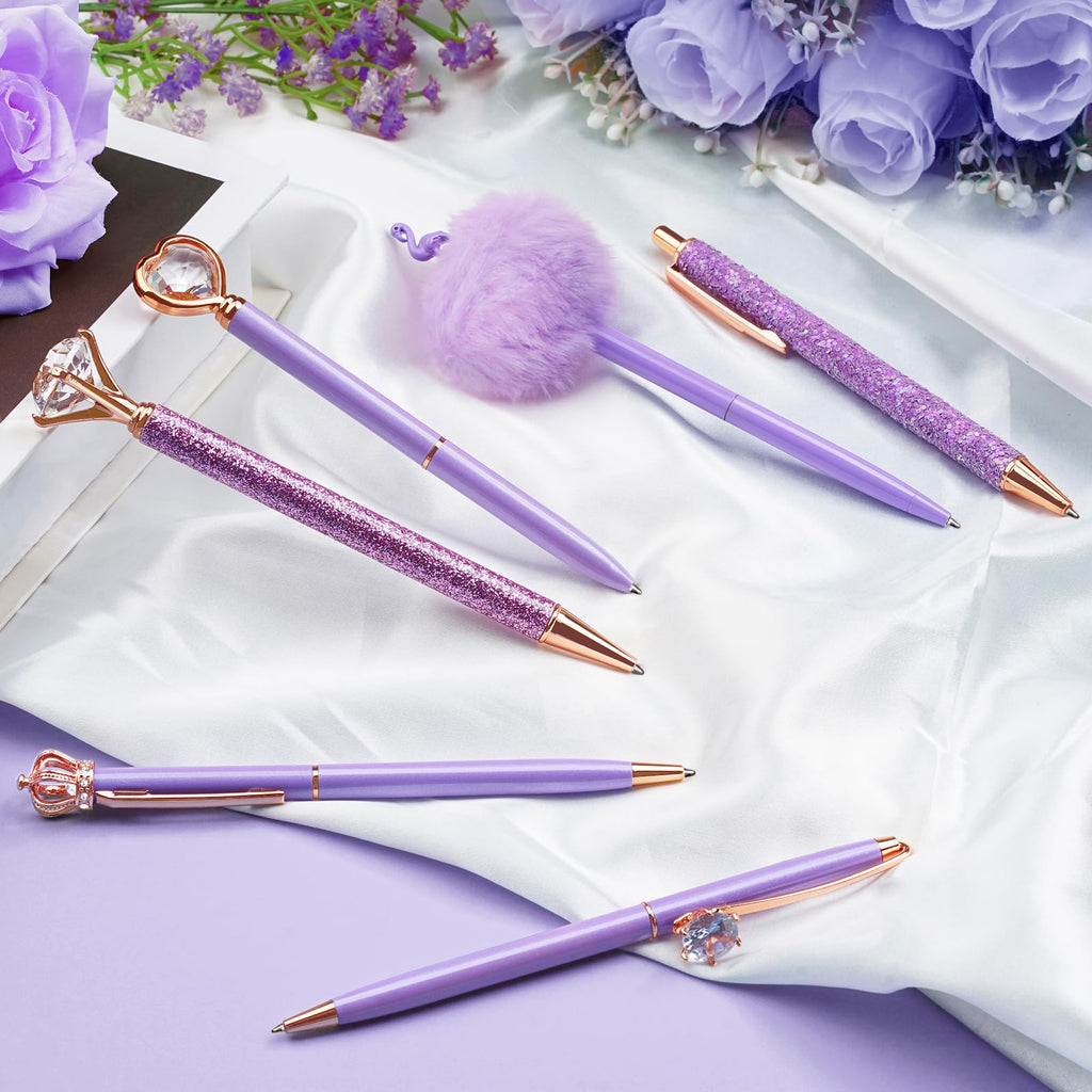 WEMATE 8Pcs Ballpoint Pens Set Metal Crystal Diamond Pen Glitter for Journaling Black Pen Bling in Black & Blue Ink Pretty Cute Pens Fancy Pens Gifts for Women Wedding School Office Desk(Black)