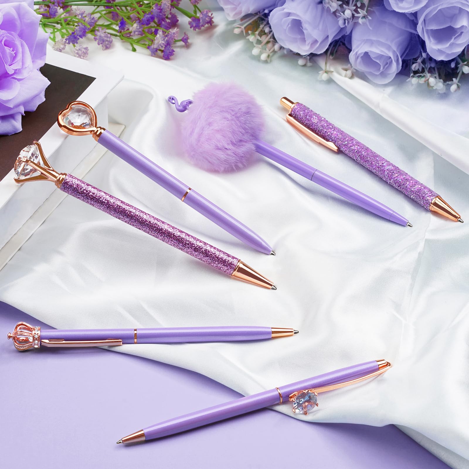 WEMATE 8Pcs Ballpoint Pens Set Metal Crystal Diamond Pen Glitter for Journaling Black Pen Bling in Black & Blue Ink Pretty Cute Pens Fancy Pens Gifts for Women Wedding School Office Desk(Black)