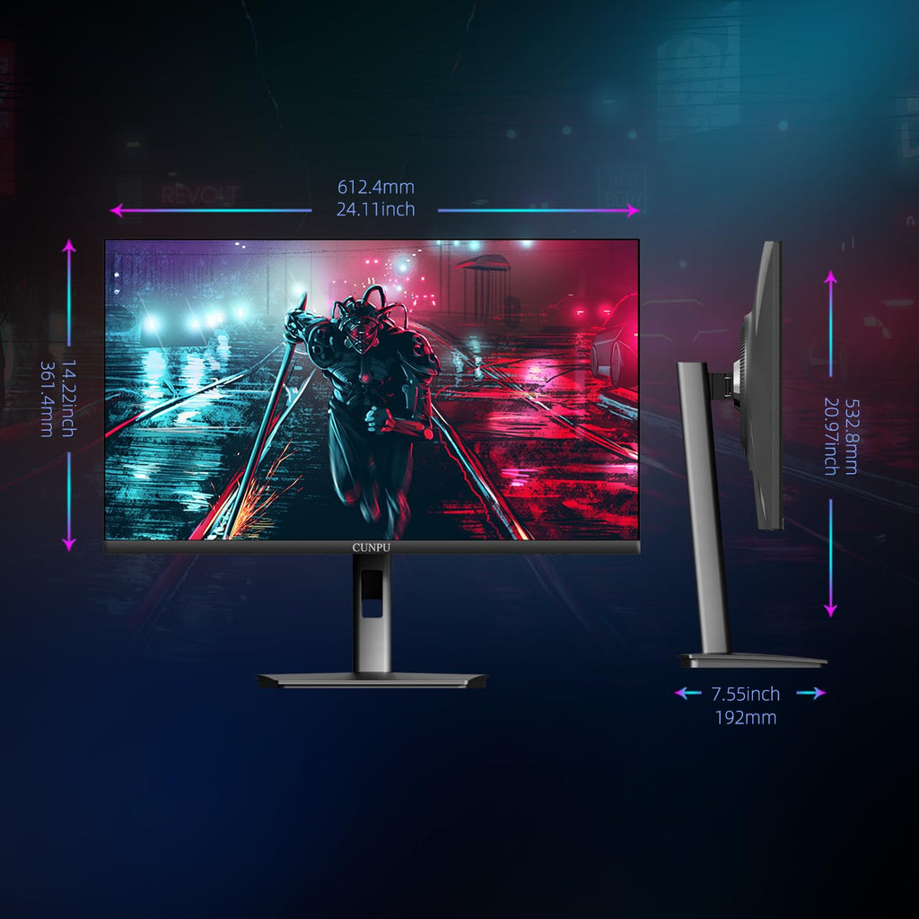 CUNPU 24 Inch 1080P 200Hz Gaming Monitor, FHD Fast IPS Panel, 124% sRGB 1ms HDR Zero-Frame Computer Monitor, Built-in Speaker, HDMI 2.1, DisplayPort 1.4, FreeSync & G-Sync, Tilt, VESA, Eye Care
