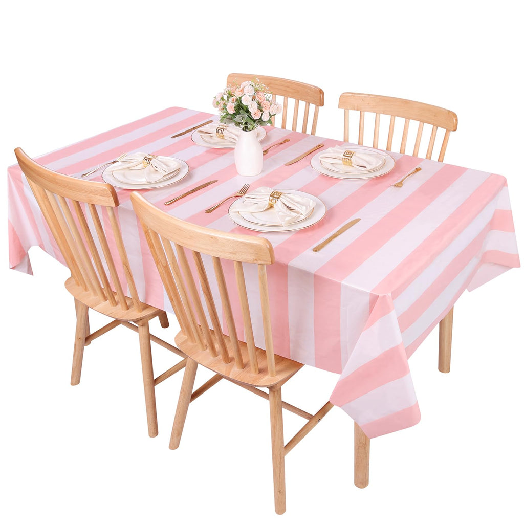 Kesfey 3 Packs Black and White Horizontal Striped Table Cloth 54 x 108 Inch Classic Black Stripe Tablecloths Disposable Plastic Stripe Table Covers Waterproof Picnic Tablecover for Halloween Party
