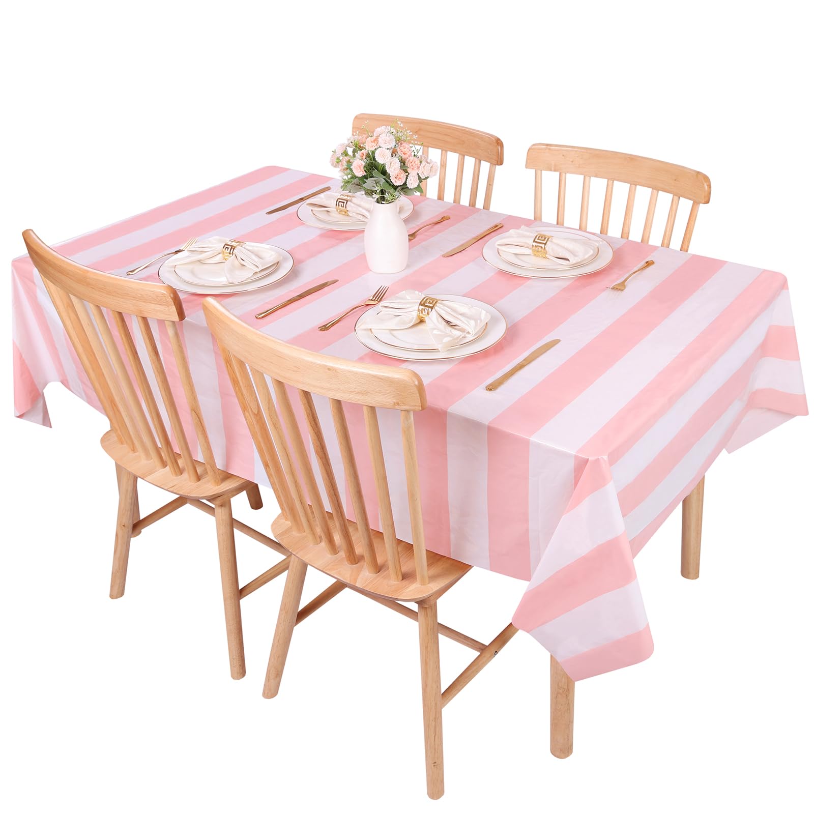 Kesfey 3 Packs Black and White Horizontal Striped Table Cloth 54 x 108 Inch Classic Black Stripe Tablecloths Disposable Plastic Stripe Table Covers Waterproof Picnic Tablecover for Halloween Party