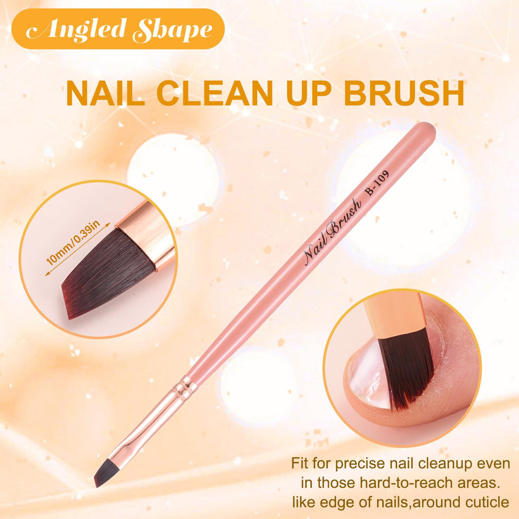 Nail Art Clean Up Brushes,Nail Brushes for Cleaning Polish Mistakes on the Cuticles, Acetone Resistant Nail Brush, Fingernail Cleaning Brushes for Nail Art and Designs (2 Pcs Round&Angled)