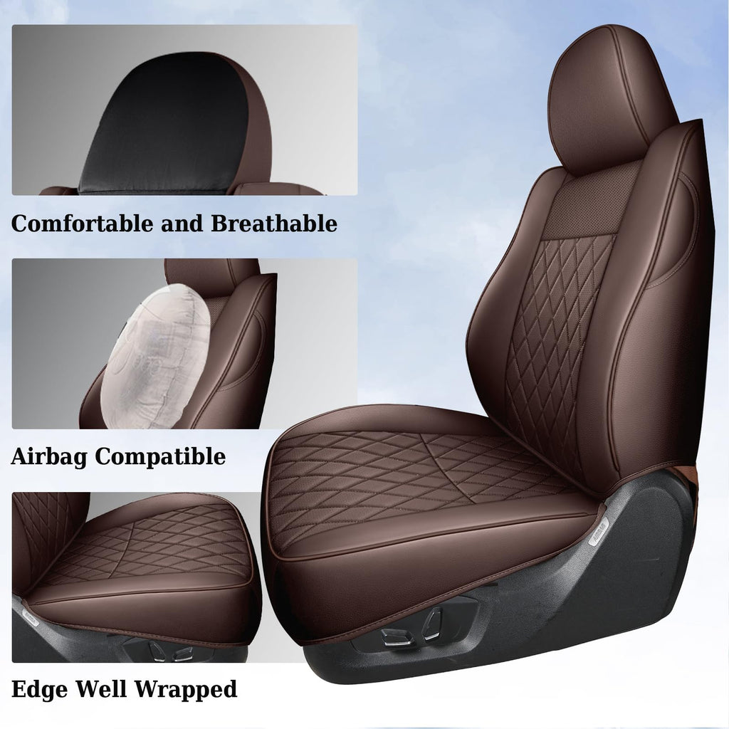 Coverado Tacoma Seat Covers, Car Seat Covers Front Seats, Leather Seat Covers for Cars Car Seat Protector Cushion Tacoma Accessories Custom Fit 2005-2023 Toyota Tacoma Double/Crew Cab(Black)