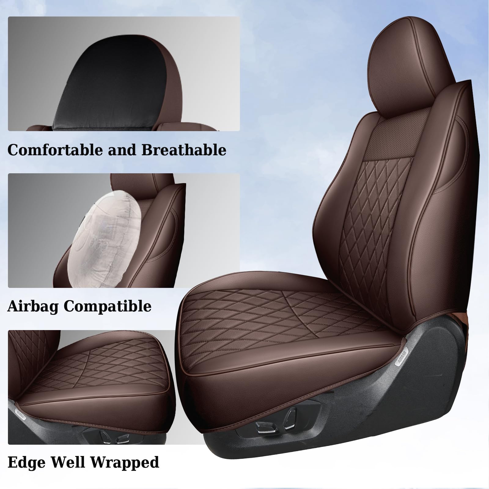 Coverado Tacoma Seat Covers, Car Seat Covers Front Seats, Leather Seat Covers for Cars Car Seat Protector Cushion Tacoma Accessories Custom Fit 2005-2023 Toyota Tacoma Double/Crew Cab(Black)