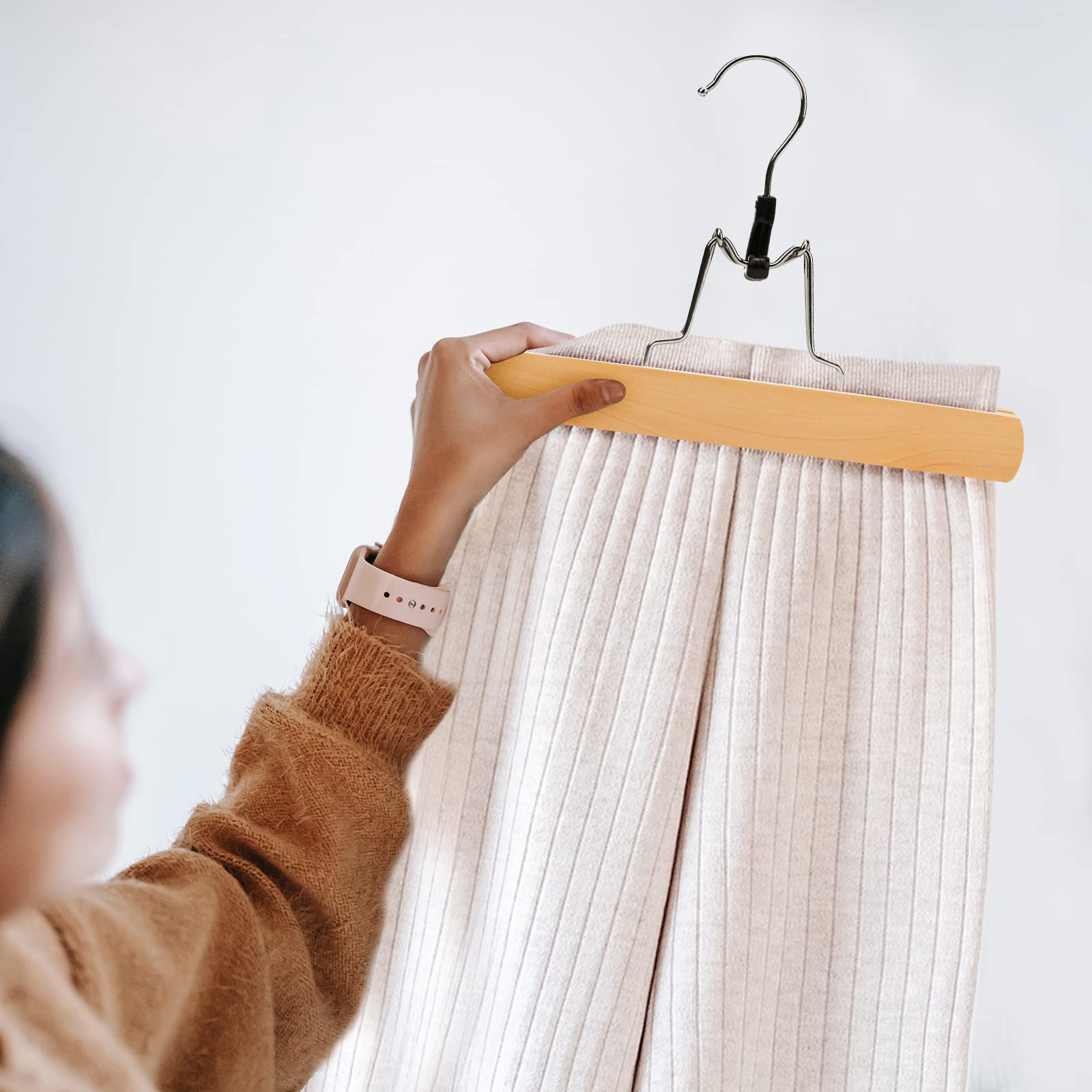 Nature Smile Wooden Pants Skirt Hangers, Smooth Finish Solid Wood Non Slip Jeans Slack Clamp Hangers Hair Extension Hangers (10 Pack Cherry)…