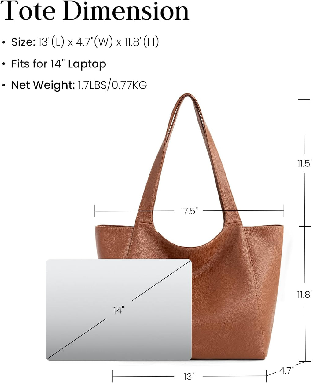 befen Soft Genuine Leather Tote Bag for Women Work with Zipper Slouchy Bags