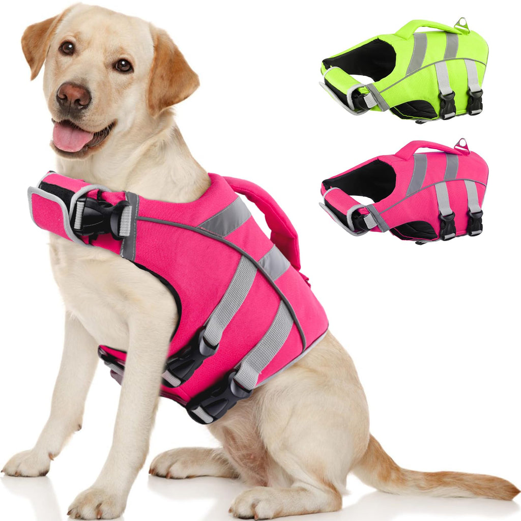 Kuoser Dog Life Jacket with Reflective Stripes, Dog Life Vest for Swimming Boating, Adjustable Pet Lifejackets with High Flotation, Doggie Swimsuit for Small Medium Large Dogs