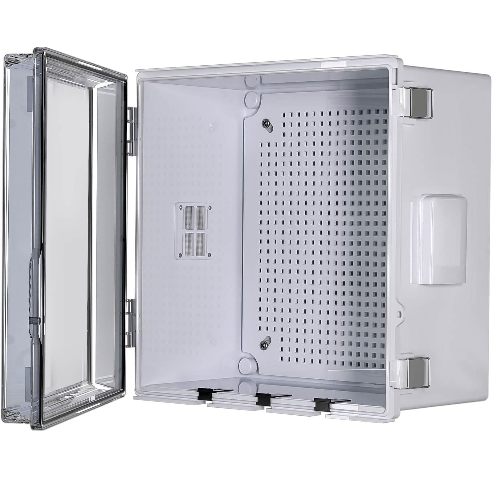 ABS Electrical Junction Box, Ventilated Design, Cable Grommets, IP65 Waterproof Enclosure, Indoor/Outdoor Use with Mounting Panel. (Clear Cover, 8.7"x6.7"x4.3")