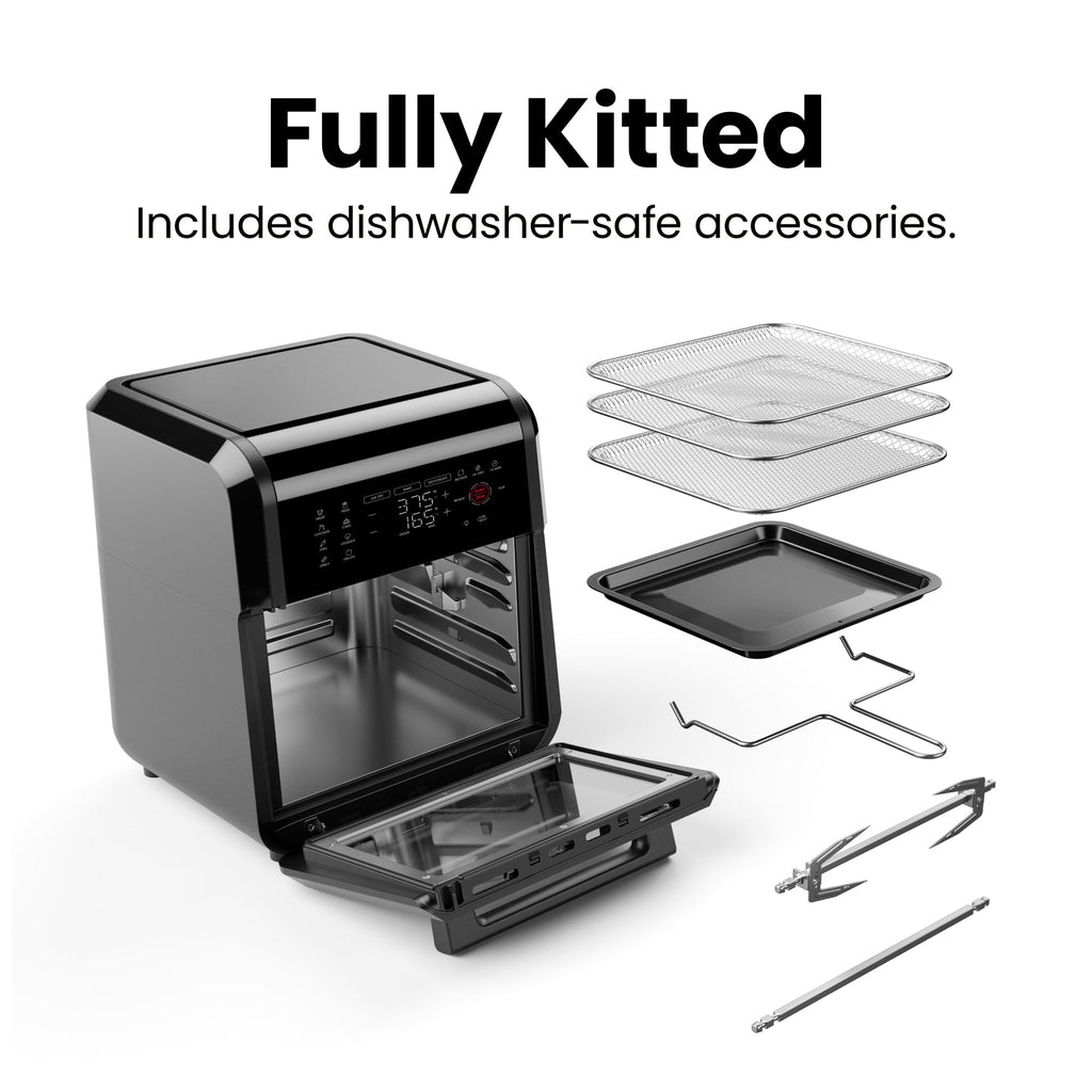 Chefman 12-Quart 6-in-1 Rotisserie Air Fryer Oven & Dehydrator, 12 Presets, Touchscreen, Family Size, Dishwasher-Safe Parts, Black