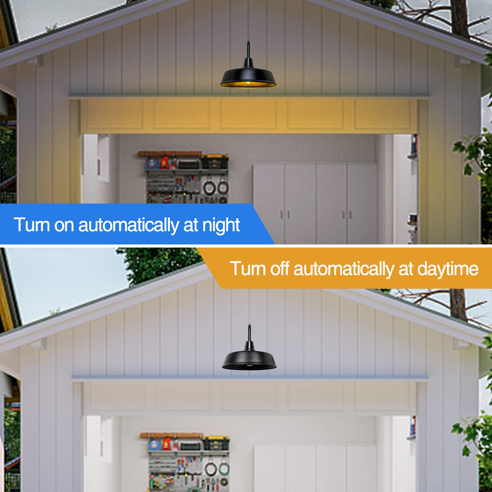 Barn Lights Outdoor Gooseneck Lighting, Dusk to Dawn Black Exterior Barn Lights for House, Farmhouse Wall Lighting Fixtures with Sensor for Porch Garage (1, 11" Diameter)