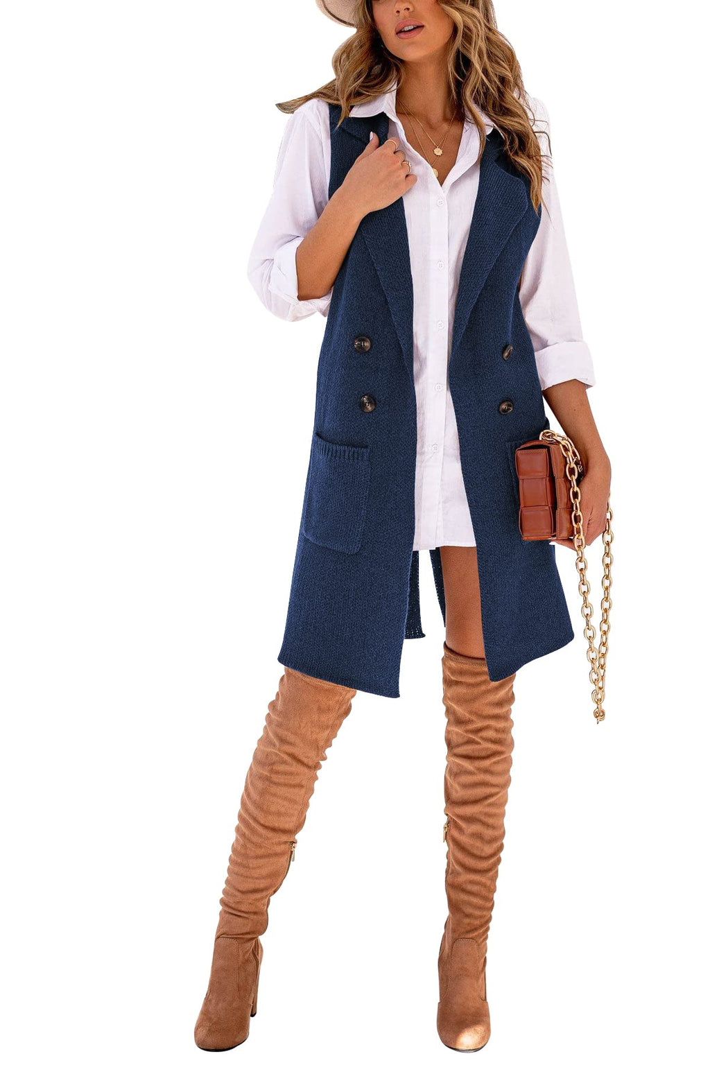 Danedvi Women Open Front Lapel Collar Cardigan Vest Button Down Long Sweaters Cardigan Solid Outerwear Coats