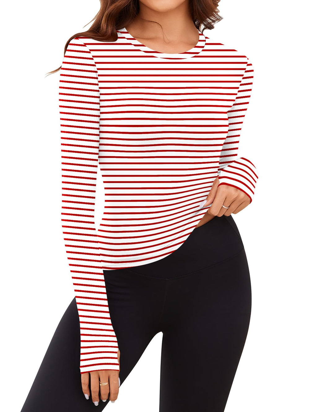 Rapbin Thermal Shirts for Women Long Sleeve Tops Ladies Fleece Undershirt for Winter Cold Weather with Thumb Holes XS-L