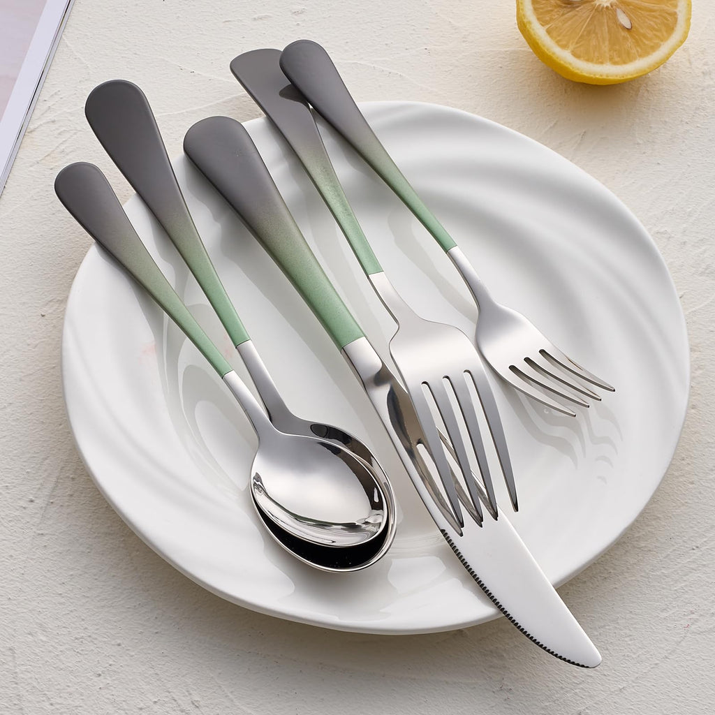 20-Pieces Blac and Pink Silverware Sets for 4,Pink Handle Stainless Steel Cutlery Set, Include Forks Spoons and Knives Set, Dishwasher Safe Utensil Sets for Home Restaurant