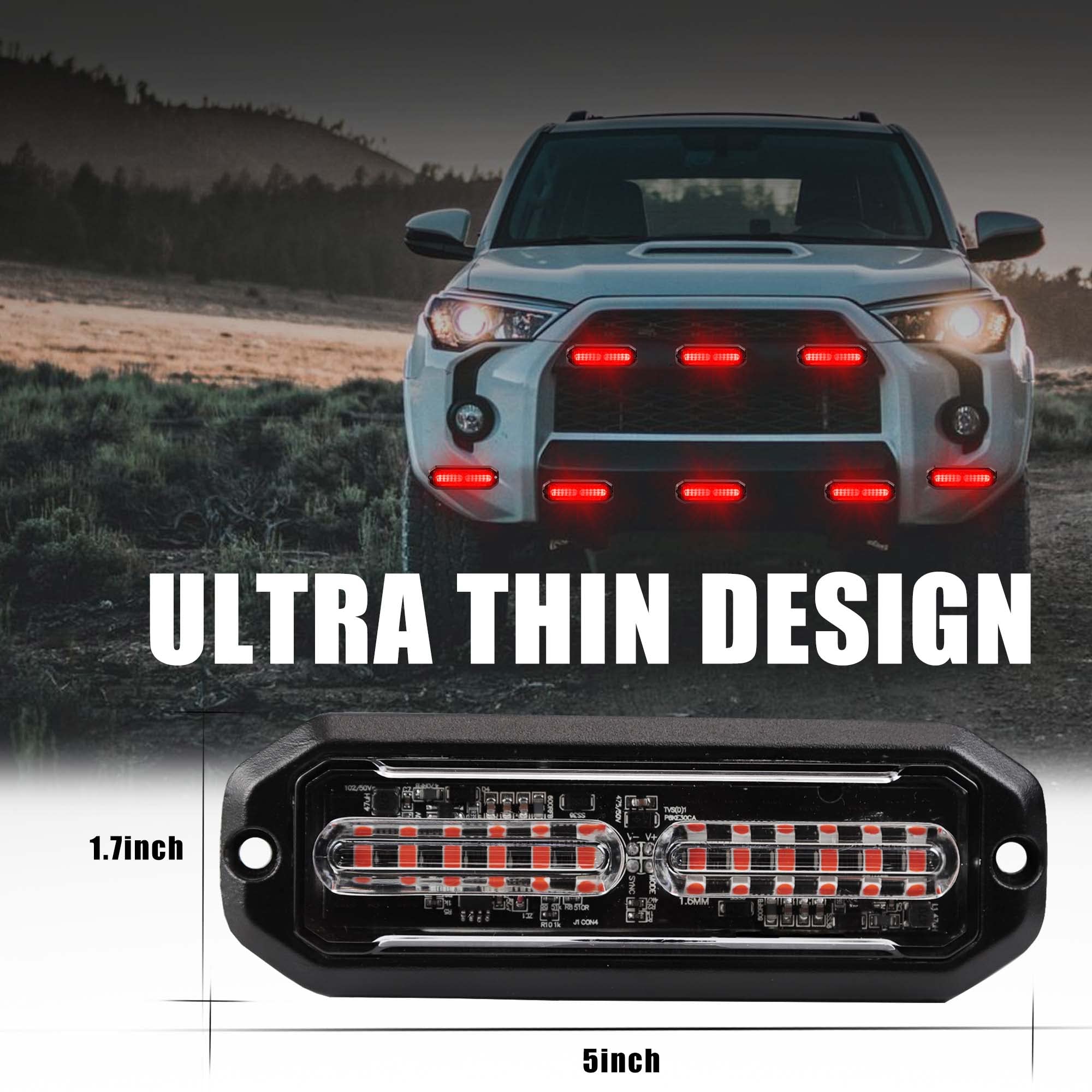 WINECO Amber led strobe lights for trucks 8pcs 12-LED Surface Mount Flashing Strobe Lights kit for Trucks Car Vehicles LED Mini Grille Grill Strobe Light Head Emergency Hazard Warning lights