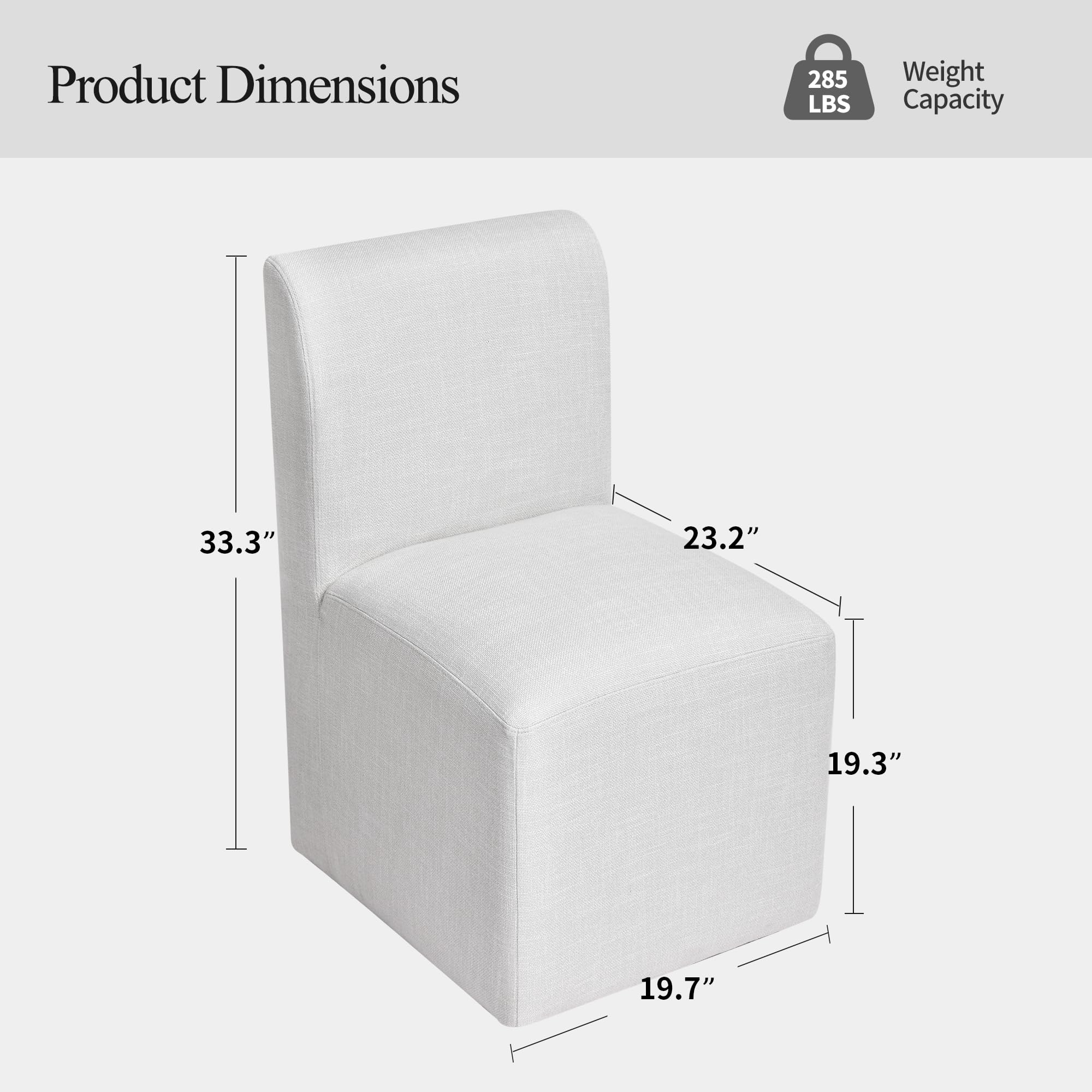 DUHOME Upholstered Dining Chair with Casters,Armless Modern Rolling Linen Dining Chairs with Wheels for Dining Room Bedroom Reading Room Living Room