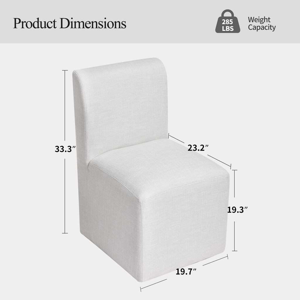 DUHOME Upholstered Dining Chair with Casters,Armless Modern Rolling Linen Dining Chairs with Wheels for Dining Room Bedroom Reading Room Living Room