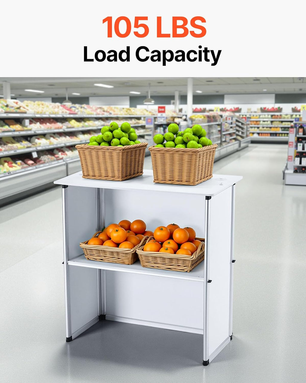 VEVOR Promotion Counter Table, Portable Tradeshow Podium Table, 30.91" x 14.96" x 71.46", Display Exhibition Counter Stand Booth Fair with Wall, Pop Up Podium with Storage Rack/Carrying Bag