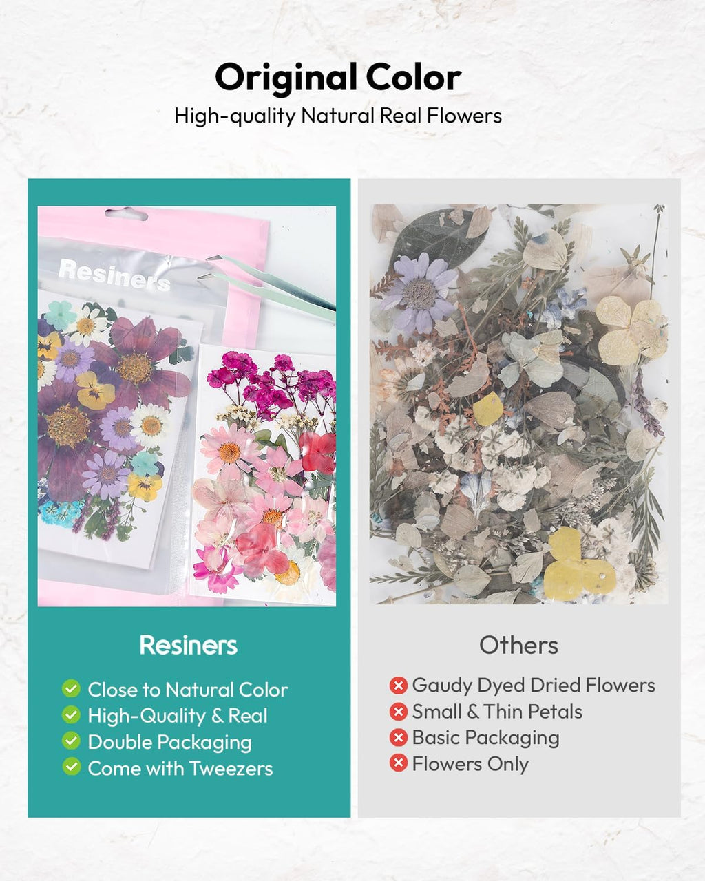 Dried Flowers, Resiners 58Pcs Pressed Flowers for Craft Pink Real Natural Dried Flowers Dry Leaves Kit for DIY Making Crafts Resin Soap Candle Scrapbook Supplies Card Making Jewelry