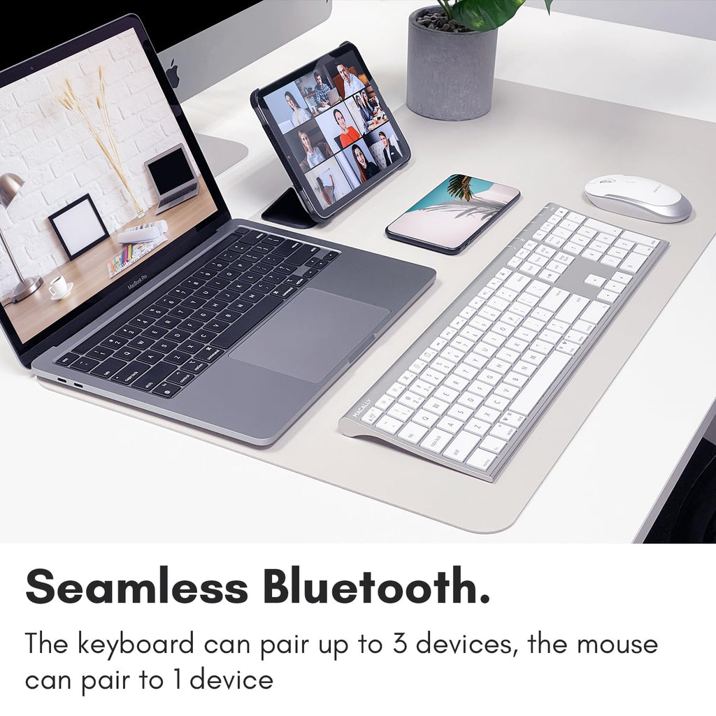 Macally Premium Bluetooth Keyboard and Mouse for Mac | Compatible Wireless Apple Keyboard and Mouse Combo (110 Keys Multi-Device Rechargeable) for MacBook Pro/Air and iMac