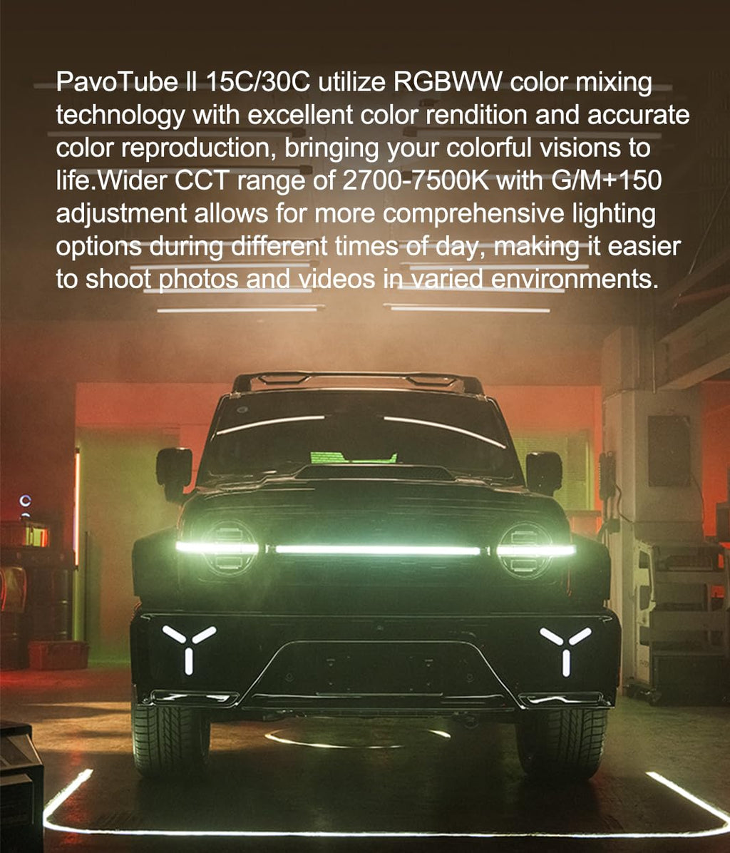 NANLITE PavoTube II 6C LED RGB Tube, 2700K-7500K Ultra-Wide Color Temperature, 2.4GHz Wireless Control Portable Handheld Photography Lighting Stick