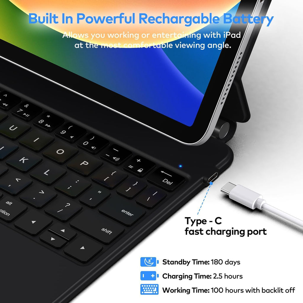 runelk Keyboard Case for iPad 10th Generation 2022 & 11th (A16, 2025) – Magic-Style Keyboard with Multi-Touch Trackpad – Floating Cantilever Stand – Magnetic Case for iPad 10.9 inch 10th / 11th Gen.