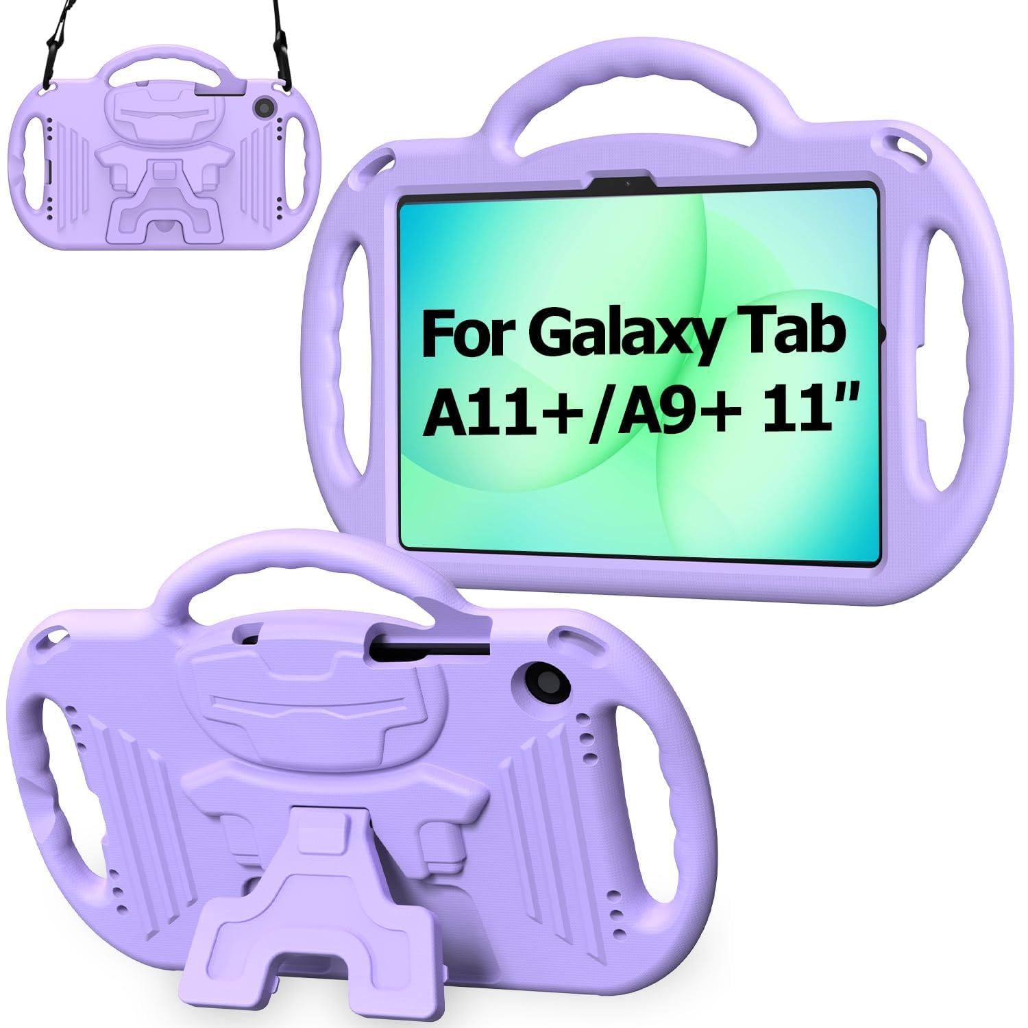 AVAWO Kids Case for Samsung Galaxy Tab A11+ Plus/A9+ Plus 11 Inch Case, with Strap, Shockproof Lightweight Handle Stand 2025/2023 Model with Lanyard, Black