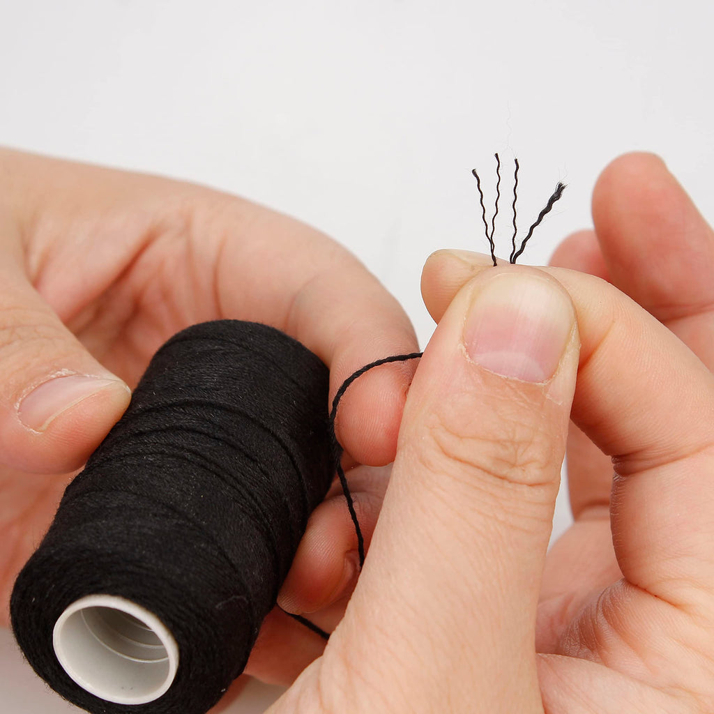 Lusecarl Polyester Thread 110 Yards Each Spool for Hair Extensions 3 Rolls Hair Weave Sewing Threads for Hand Sewing, Hair Extensions, Making Wigs DIY (3 Thread, Black)