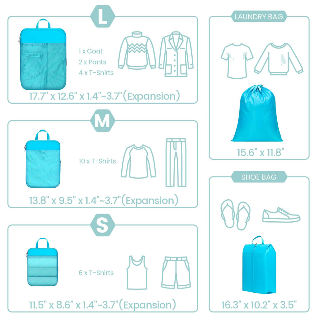 Cambond Compression Packing Cubes for Travel - Lightweight Expandable Travel Bags Luggage Organizers Travel Essentials Compression Cubes for Travel Space Saver for Carry on Suitcases Organizer