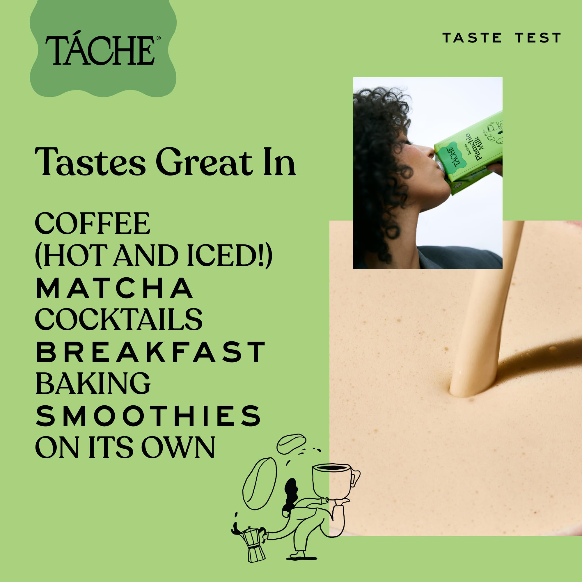 Táche Pistachio Milk, Original Vegan Barista Pistachio Creamer with No Added Oil, Frothy, Perfect Pistachio Cream for Coffee and Lattes, Plant-Based Dairy Alternative, (32oz, 6-Pack)