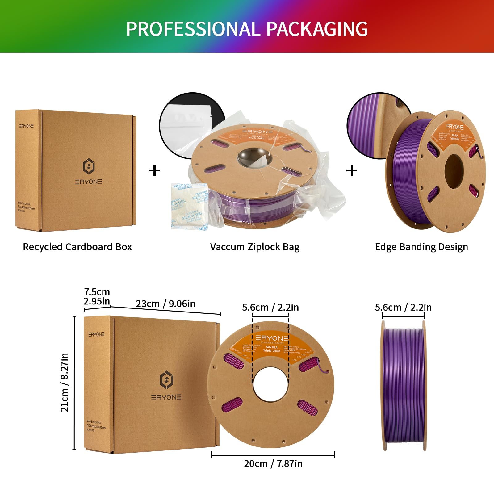 ERYONE Silk Dual Color PLA Filament 3D Printer 1.75mm +/- 0.03mm, Bicolor Filament Two Tone PLA Bundle 2KG Cardboard Spool, Black Gold