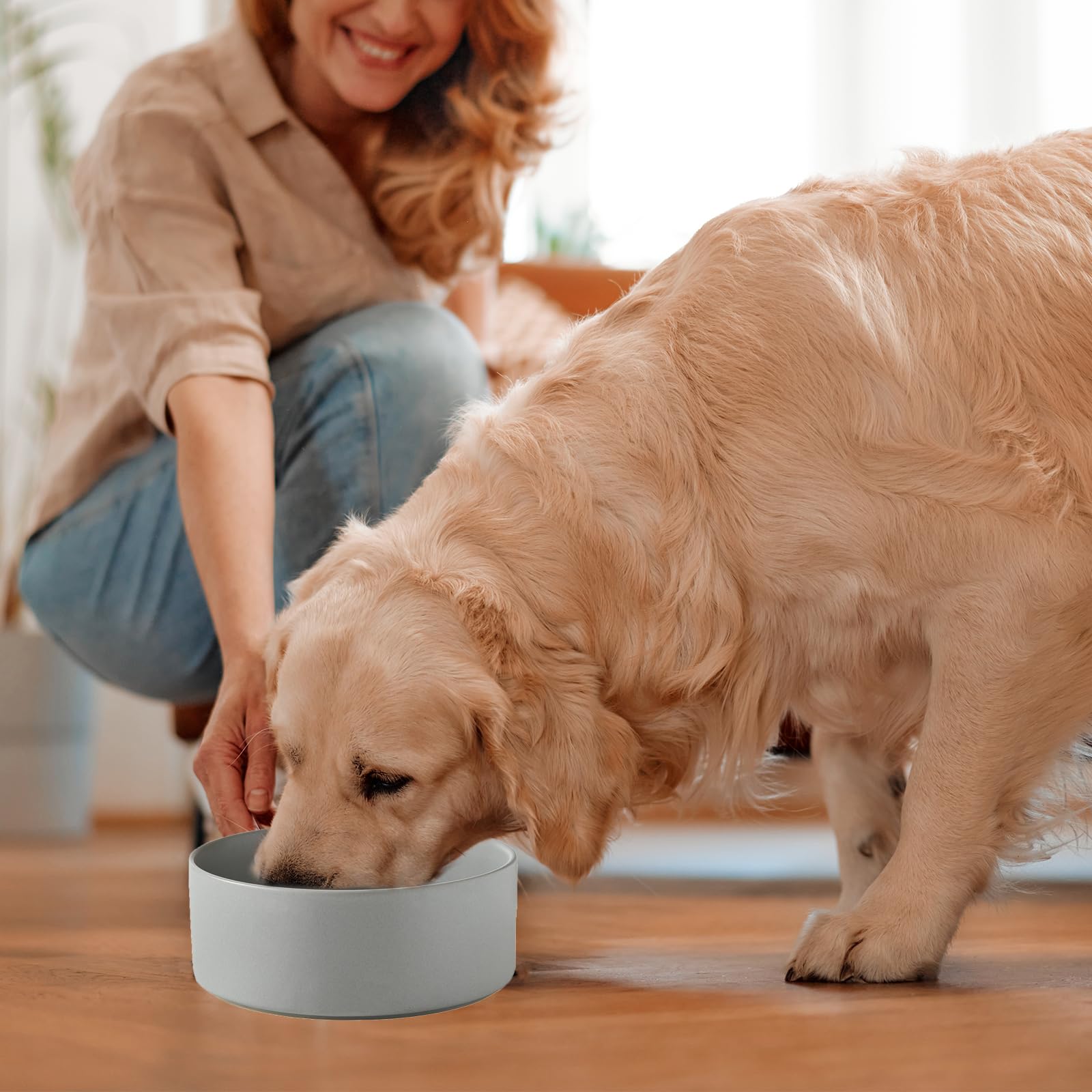 6'' Ceramic Raised Dog Bowl - 30Oz Dog Food & Water Bowl with Elevated Non-Slip Bamboo Stand, Dishwasher & Microwave Safe, Anti Vomiting Heavy Duty Pet Bowl for Small and Medium Dogs, Black