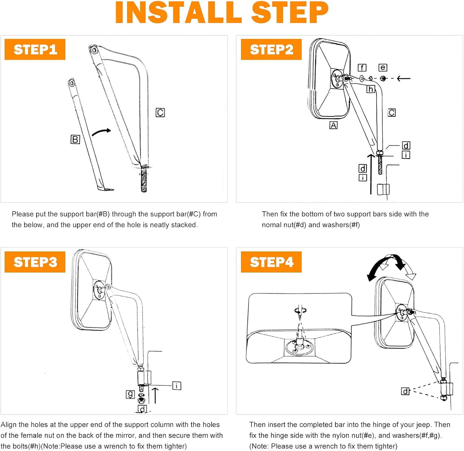 Door Off Mirror Compatible with Jeep Wrangler JK JL & Unlimited, Wider View Easy-Install Door Hinge Side Mirrors for Wrangler JK JL Unlimited