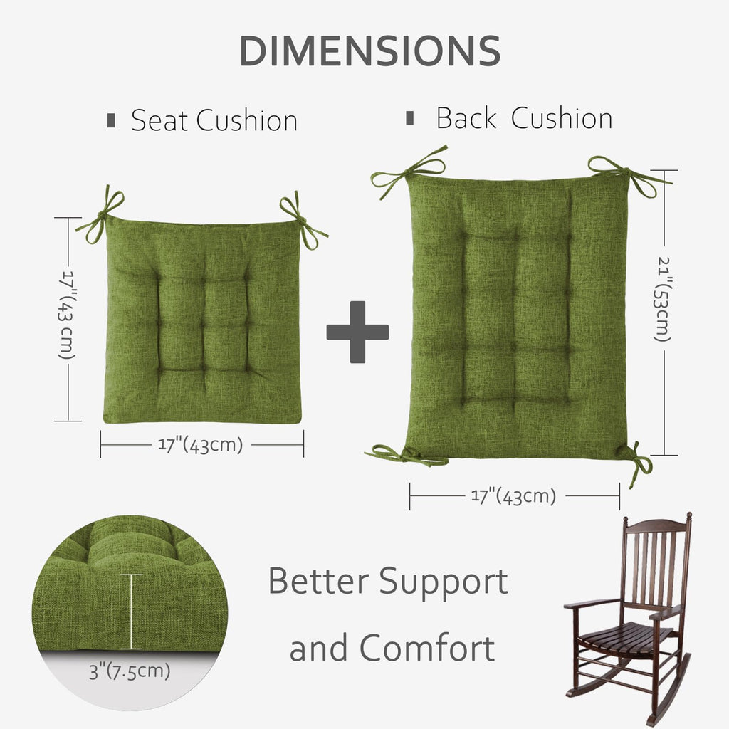 ELFJOY Rocking Chair Cushion Large Rocking Chair Pads with Ties Premium Tufted High Back and Seat Cushion 2 Piece Set Black
